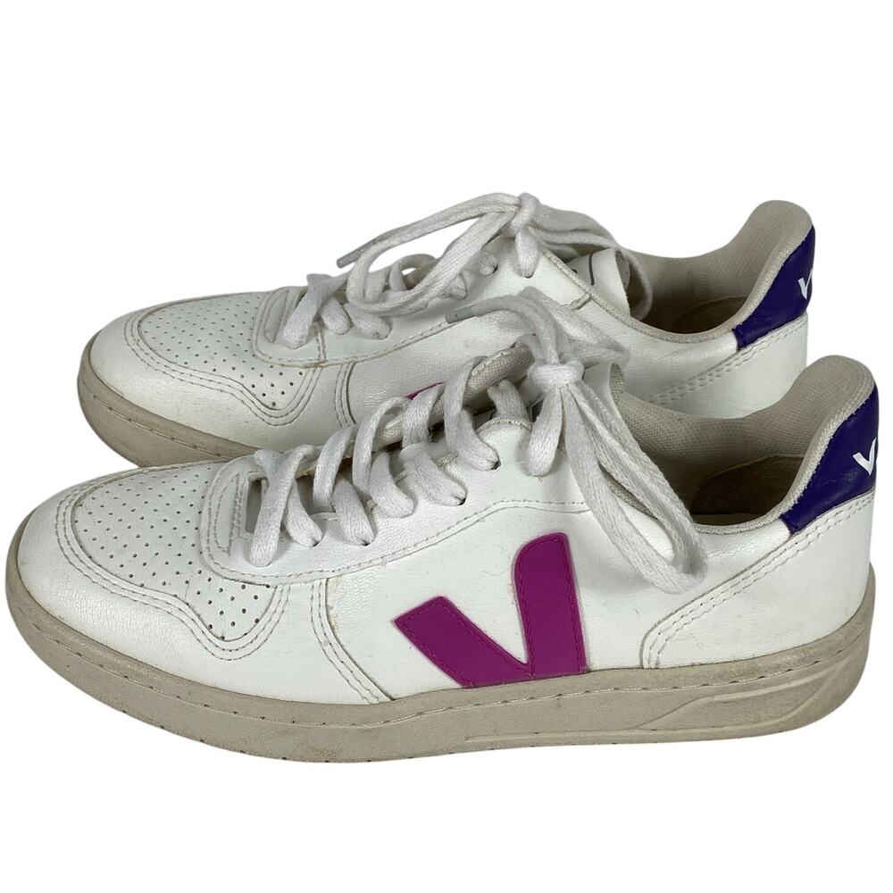 Veja White Pink Purple Lethear Sneaker Womens Size 5 - Picture 2 of 9